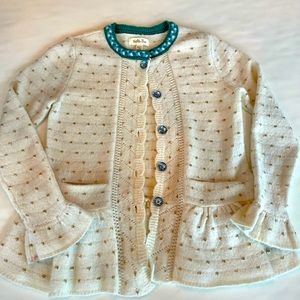 Matilda Jane girls cream and gold sweater cardigan with jeweled buttons size 6
